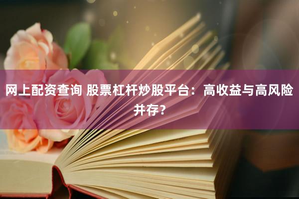 网上配资查询 股票杠杆炒股平台：高收益与高风险并存？
