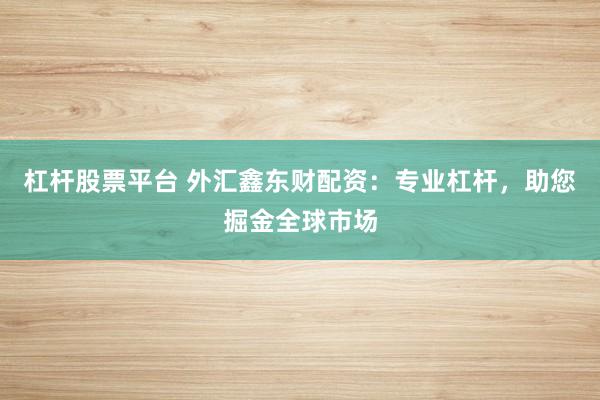 杠杆股票平台 外汇鑫东财配资：专业杠杆，助您掘金全球市场