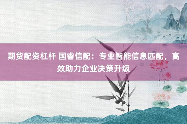 期货配资杠杆 国睿信配：专业智能信息匹配，高效助力企业决策升级