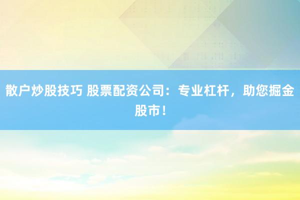 散户炒股技巧 股票配资公司：专业杠杆，助您掘金股市！